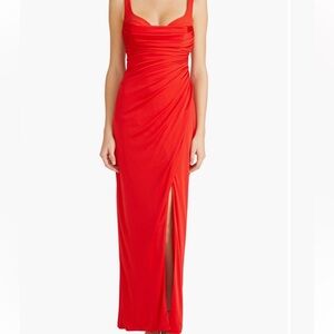 ML Monique Lhuillier || Mae sleeveless ruched gathered column gown